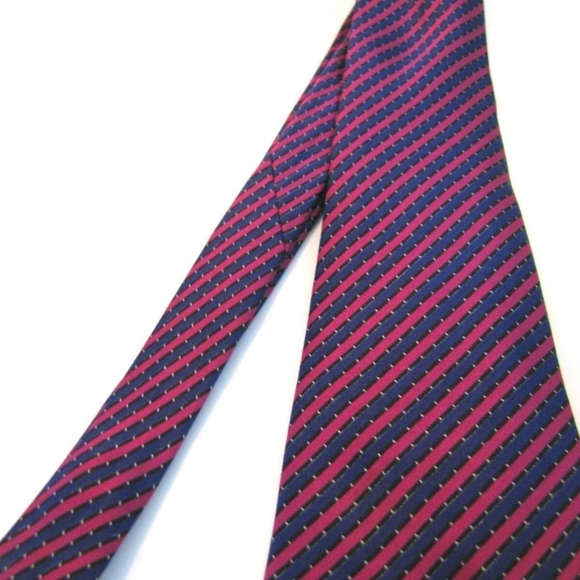 STEFANO RICCI Tie Slim Navy Blue Fuschia Stripe - Picture 5 of 8